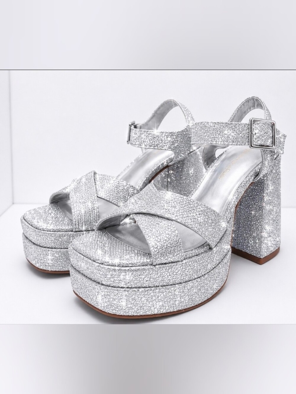 Silver Glitter Platform Sandals - Women